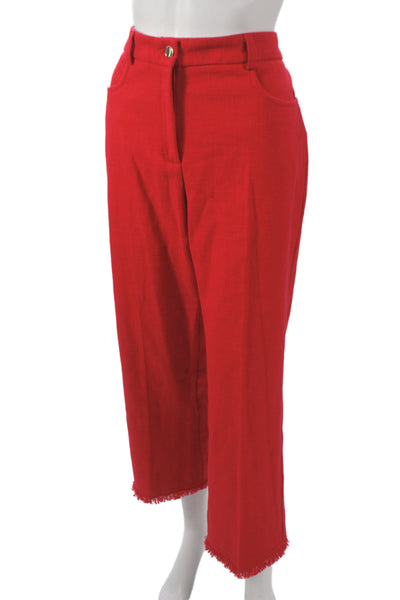 Marella Women Cropped Red Cotton Pants Button Closure Size 14