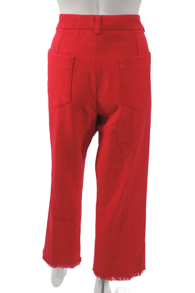 Marella Women Cropped Red Cotton Pants Button Closure Size 14