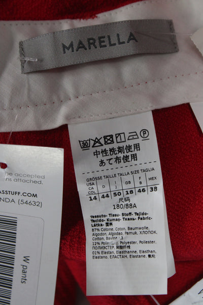 Marella Women Cropped Red Cotton Pants Button Closure Size 14