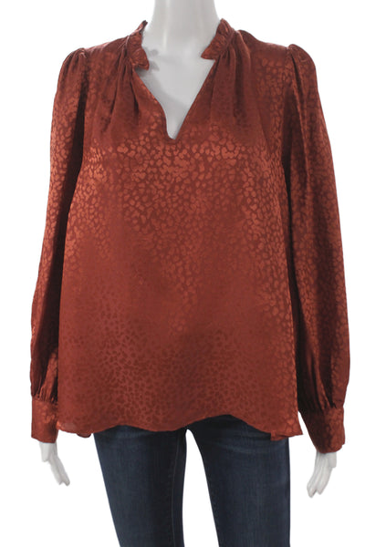 Caballero Collection Womens V-Neck Animal Print Brown Blouse Size L
