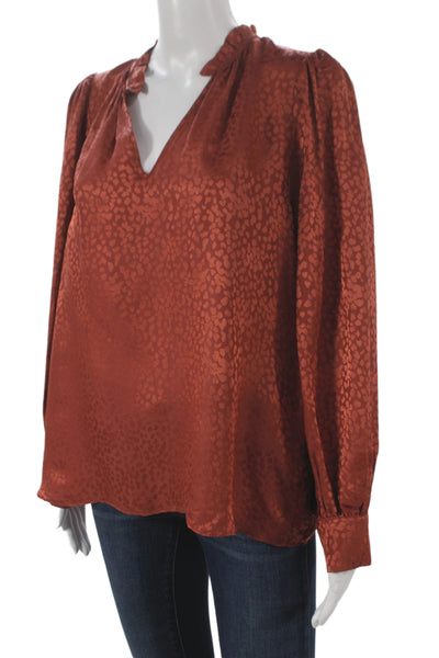 Caballero Collection Womens V-Neck Animal Print Brown Blouse Size L
