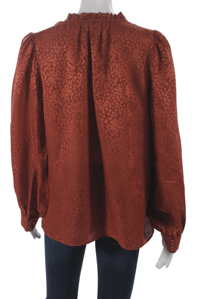 Caballero Collection Womens V-Neck Animal Print Brown Blouse Size L