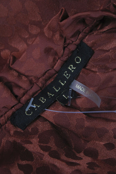 Caballero Collection Womens V-Neck Animal Print Brown Blouse Size L