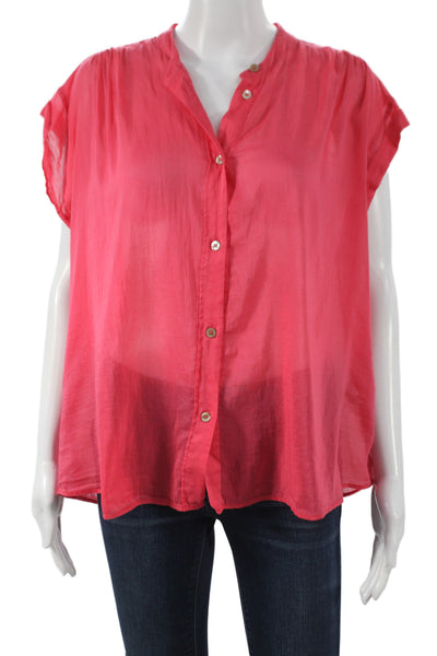 Forte Forte Women Basic Pink Collared Short Sleeve Blouse 70% Cotton Size S