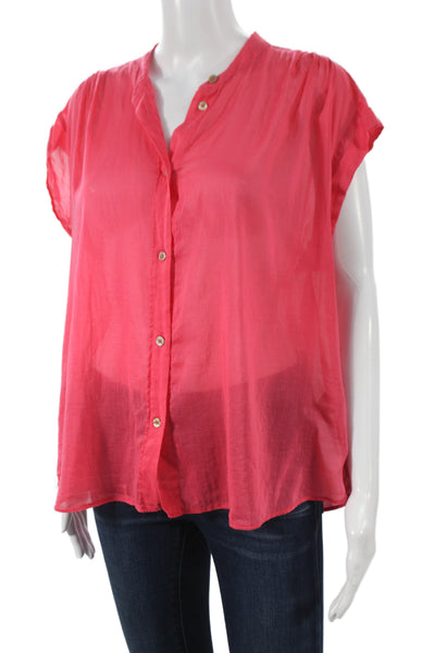 Forte Forte Women Basic Pink Collared Short Sleeve Blouse 70% Cotton Size S