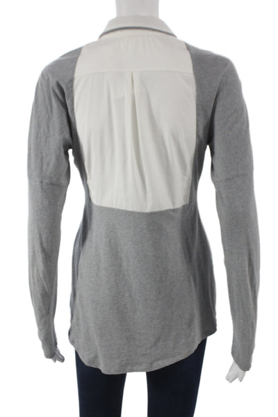 Brunello Cucinelli Women Gray Colorblock Cotton Collared Button-Up Top Size M