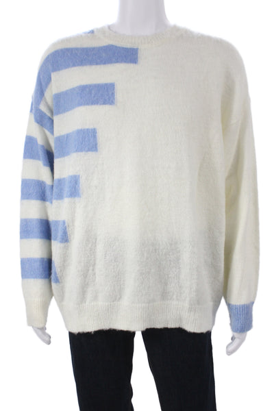 Topman Mens Striped Crew Neck Pullover Sweater Blue Size L