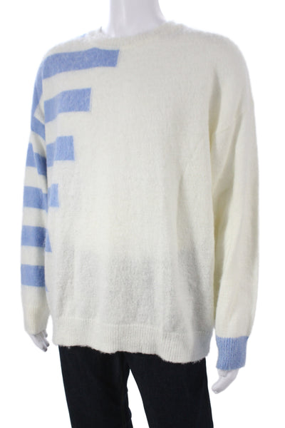 Topman Mens Striped Crew Neck Pullover Sweater Blue Size L