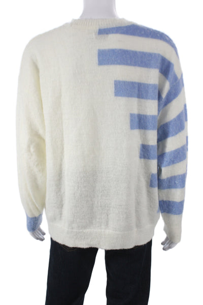 Topman Mens Striped Crew Neck Pullover Sweater Blue Size L
