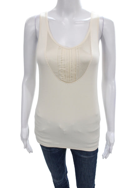 Brunello Cucinelli Womens Ivory Cotton Scoop Neck Sleeveless Basic Tank Size M