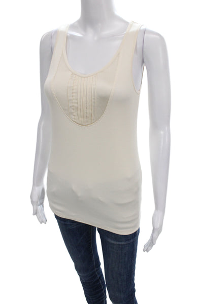 Brunello Cucinelli Womens Ivory Cotton Scoop Neck Sleeveless Basic Tank Size M