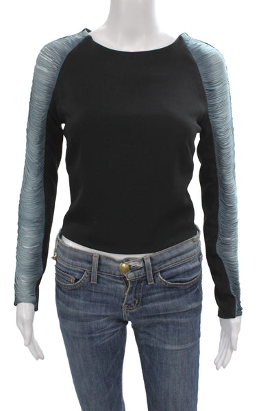 Contessa Mills Womens Black Fringe Blouse Long Sleeve Neck Zip Size XS