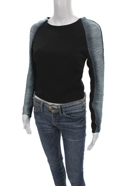 Contessa Mills Womens Black Fringe Blouse Long Sleeve Neck Zip Size XS
