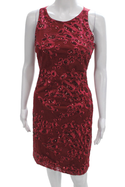 Belle Badgley Mischka Women Sheath Dress Red Scoop Neck Sleeveless Mesh Size 4