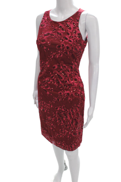 Belle Badgley Mischka Women Sheath Dress Red Scoop Neck Sleeveless Mesh Size 4