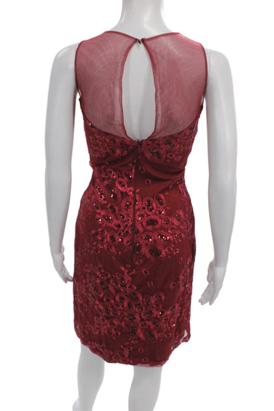 Belle Badgley Mischka Women Sheath Dress Red Scoop Neck Sleeveless Mesh Size 4