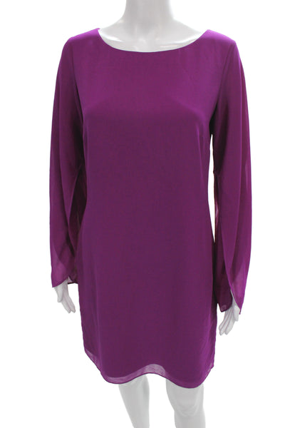 Belle Badgley Mischka Womens Shift Dress Purple Long Sleeve Boat Neck Size 4