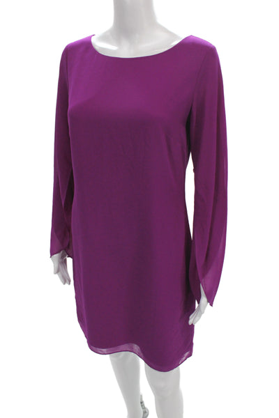 Belle Badgley Mischka Womens Shift Dress Purple Long Sleeve Boat Neck Size 4