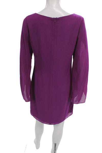 Belle Badgley Mischka Womens Shift Dress Purple Long Sleeve Boat Neck Size 4