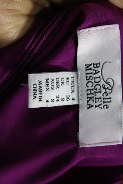 Belle Badgley Mischka Womens Shift Dress Purple Long Sleeve Boat Neck Size 4
