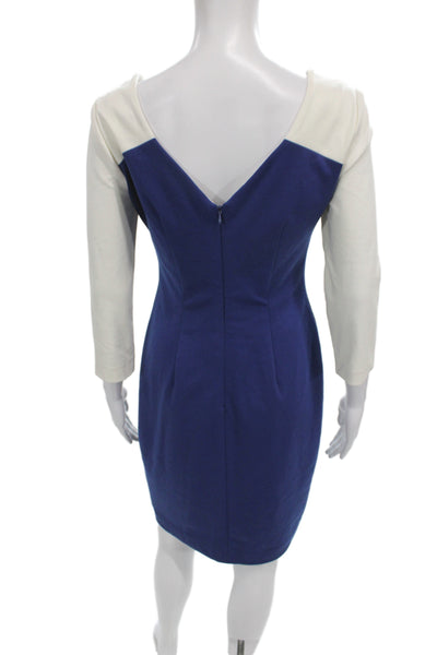 Belle Badgley Mischka Women Sheath Dress Blue Vneck 3/4 Sleeve Knee Size 6