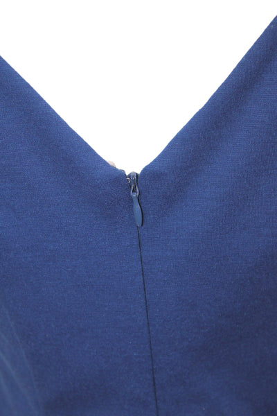 Belle Badgley Mischka Women Sheath Dress Blue Vneck 3/4 Sleeve Knee Size 6