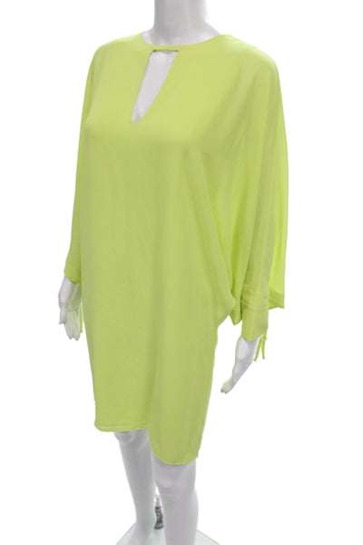 Belle Badgley Mischka Women Shift Dress Yellow V-Neck 3/4 Sleeve Size 4
