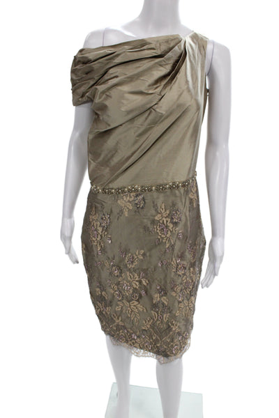 Badgley Mischka Womens Gold Silk One Shoulder Sheath Dress Knee Length Size 10
