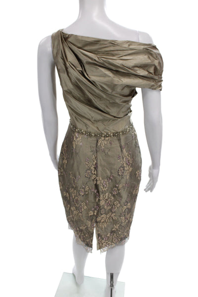 Badgley Mischka Womens Gold Silk One Shoulder Sheath Dress Knee Length Size 10