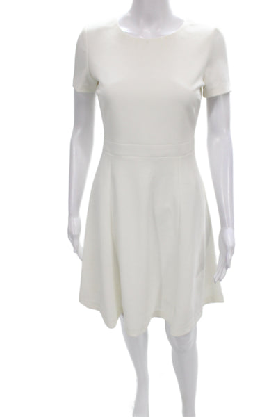 Belle Badgley Mischka Women Fit & Flare Dress Ivory Short Sleeve Zip Size 4