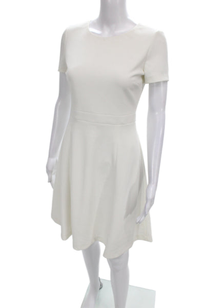 Belle Badgley Mischka Women Fit & Flare Dress Ivory Short Sleeve Zip Size 4