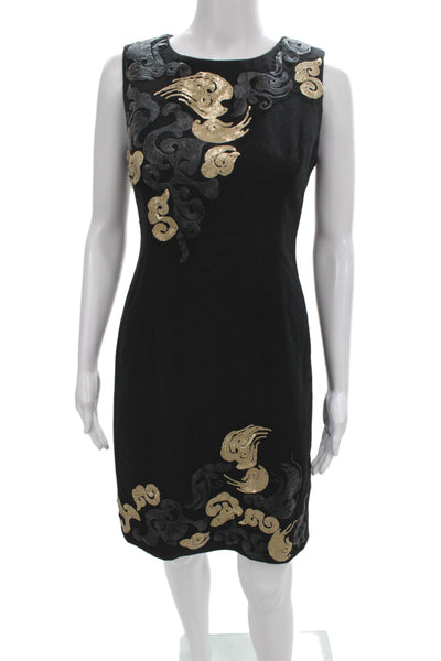 Badgley Mischka Women Sheath Dress Black Sleeveless Round Neck Size 4