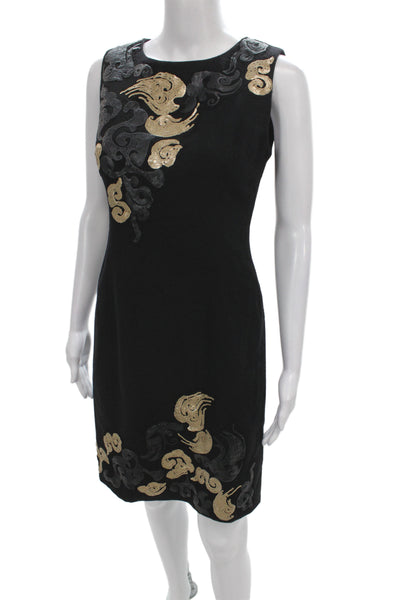 Badgley Mischka Women Sheath Dress Black Sleeveless Round Neck Size 4
