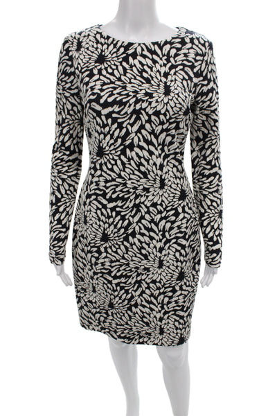 Belle Badgley Mischka Womens Sheath Floral Black Long Sleeve Knee Dress Size 4