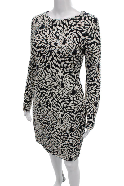 Belle Badgley Mischka Womens Sheath Floral Black Long Sleeve Knee Dress Size 4