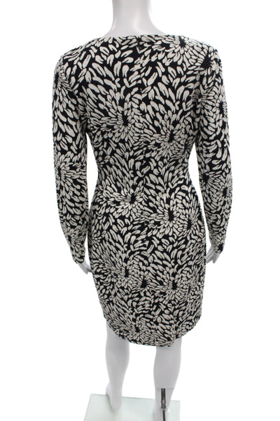 Belle Badgley Mischka Womens Sheath Floral Black Long Sleeve Knee Dress Size 4