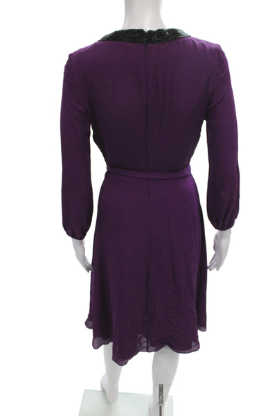 Belle Badgley Mischka Women Wrap Dress Purple V Neck Long Sleeve Size 4