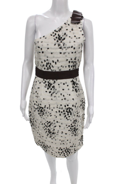 Badgley Mischka Women Sheath One Shoulder Silk Knee Length White Size 6