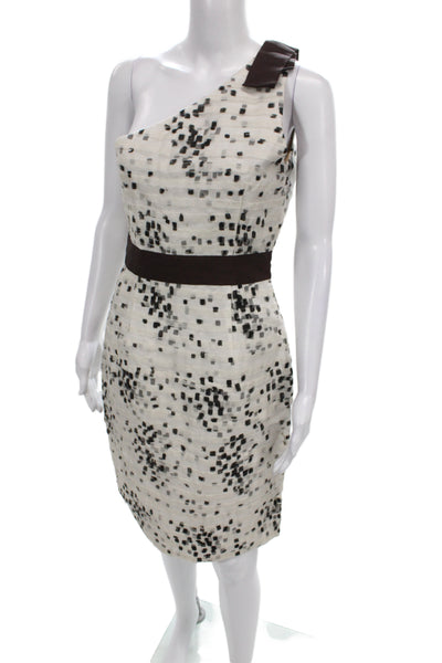 Badgley Mischka Women Sheath One Shoulder Silk Knee Length White Size 6