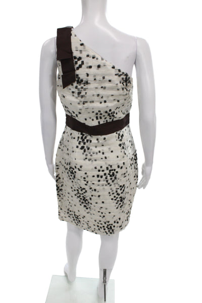Badgley Mischka Women Sheath One Shoulder Silk Knee Length White Size 6