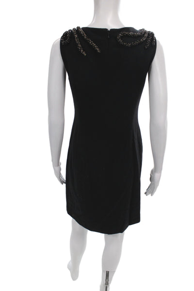 Badgley Mischka Womens Black Beaded Sheath Dress Wool Knee Length Size 6