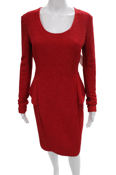 Designer Womens Sheath Dress Red Long Sleeve Knee Length Size 6
