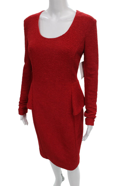 Designer Womens Sheath Dress Red Long Sleeve Knee Length Size 6