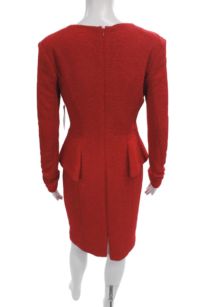 Designer Womens Sheath Dress Red Long Sleeve Knee Length Size 6