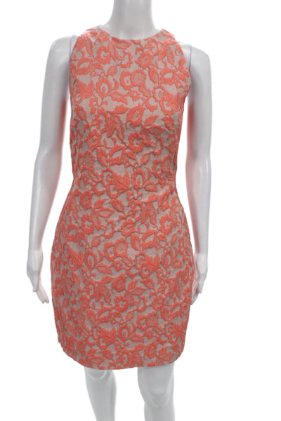 Badgley Mischka Women Sheath Lace Floral Dress Orange Sleeveless Size 4