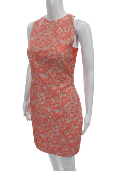 Badgley Mischka Women Sheath Lace Floral Dress Orange Sleeveless Size 4