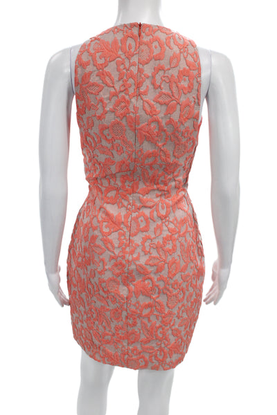 Badgley Mischka Women Sheath Lace Floral Dress Orange Sleeveless Size 4