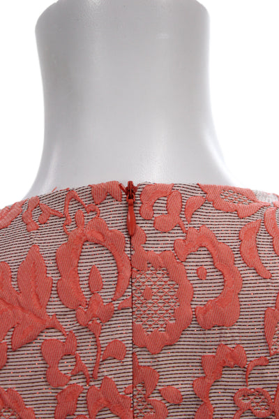 Badgley Mischka Women Sheath Lace Floral Dress Orange Sleeveless Size 4
