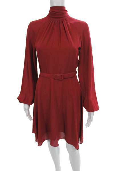 Belle Badgley Mischka Womens Red A-Line Dress Long Sleeve Knee-Length Size 4