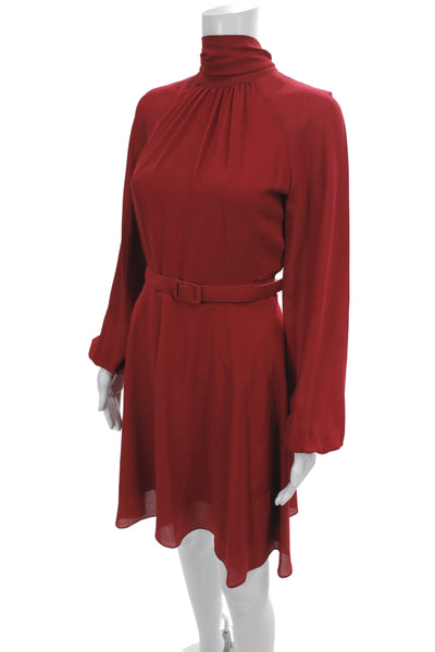 Belle Badgley Mischka Womens Red A-Line Dress Long Sleeve Knee-Length Size 4